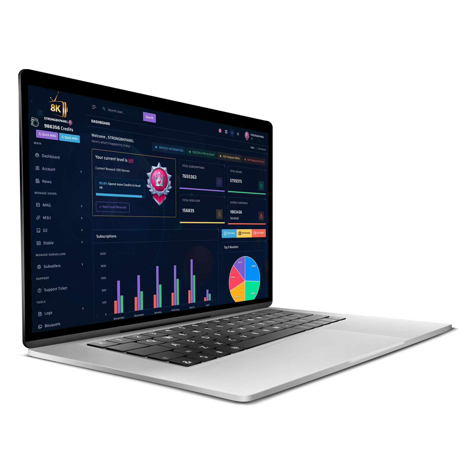 strong 8k iptv features reseller panel dashboard